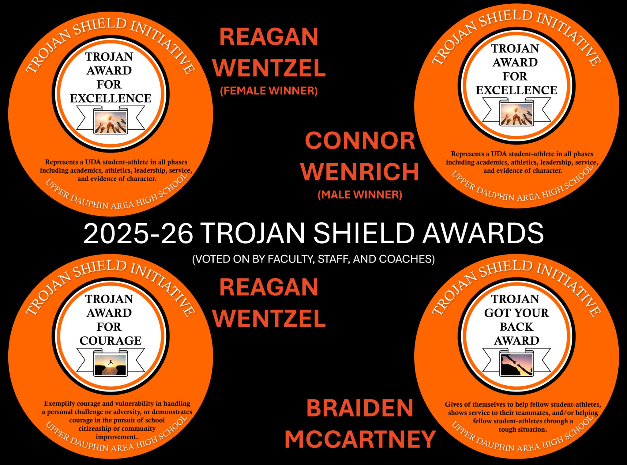 image with four separate student athlete awards noted on all four corners