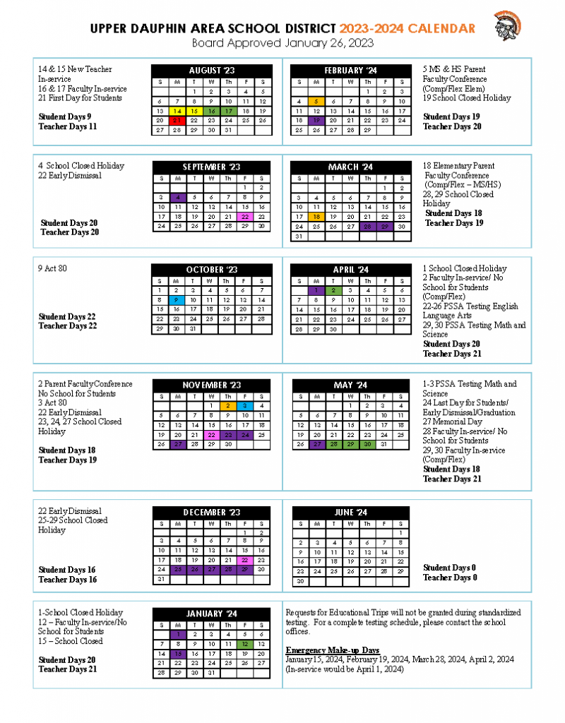 Calendars Upper Dauphin Area School District